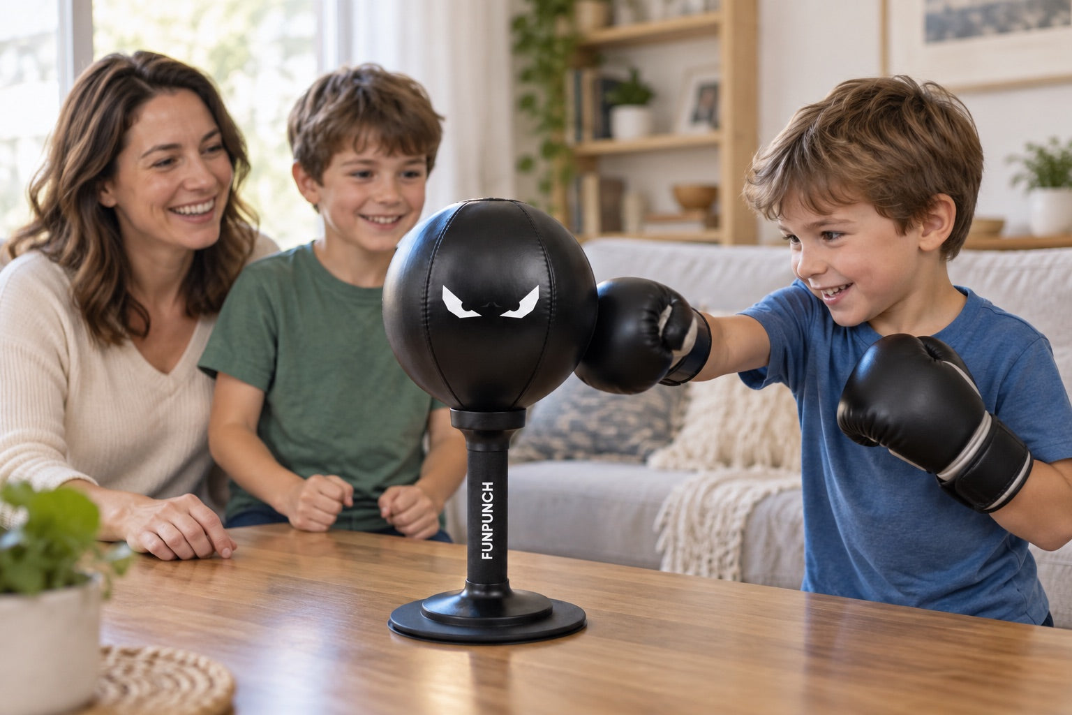 A mom watches her boys take turns, AI image
