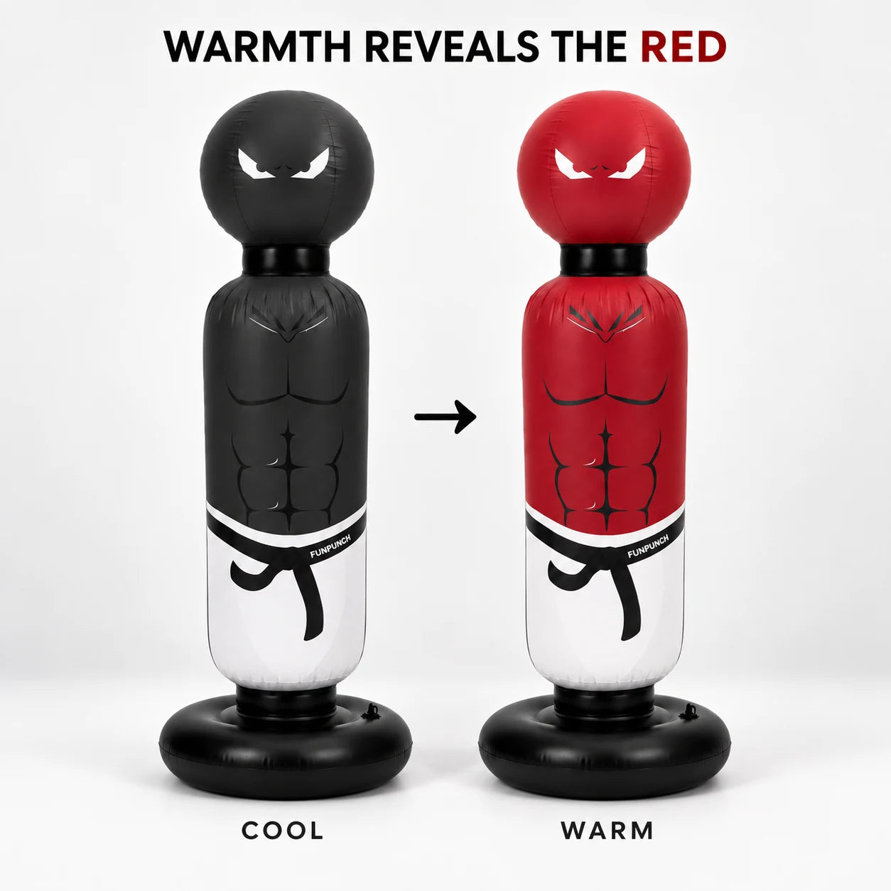 Colour-change comparison: black when cool, red when warm
