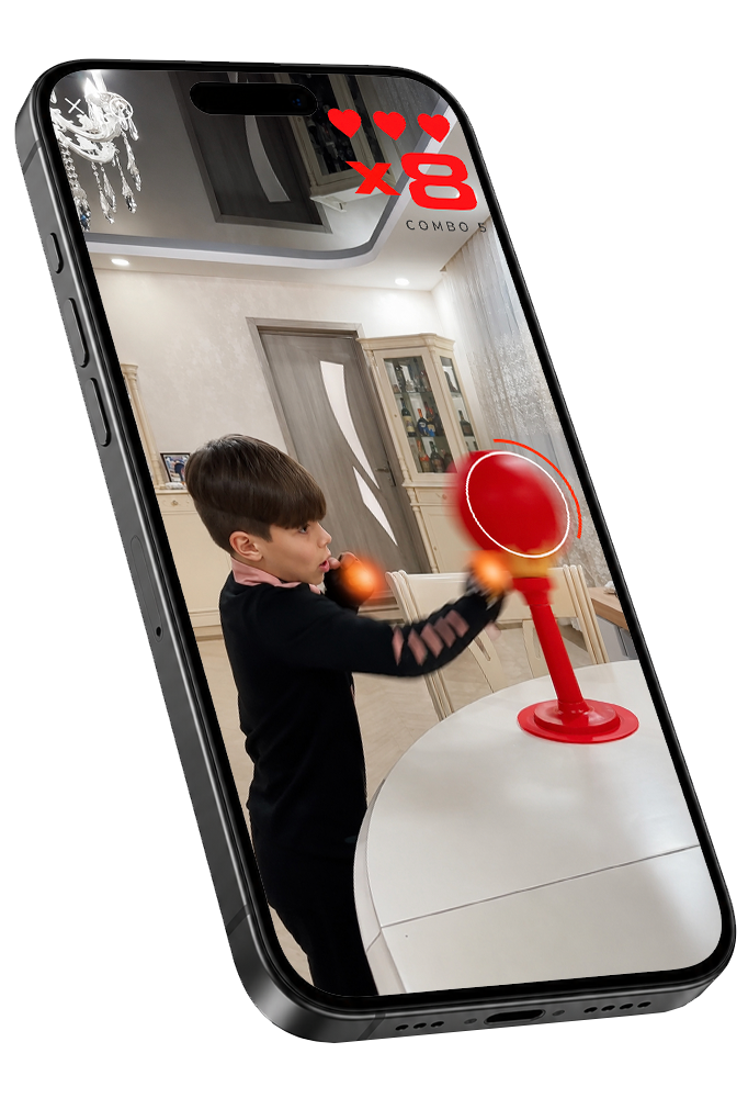 A kid using the FUNPUNCH app to score punch combos on the Rage-Bag