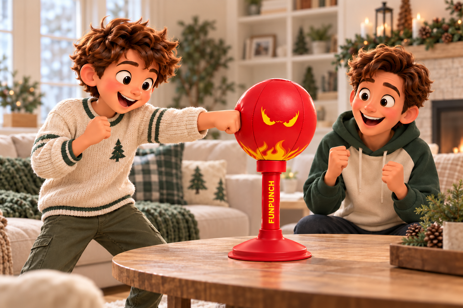 Two boys taking turns playing with the Flame Rage-Bag