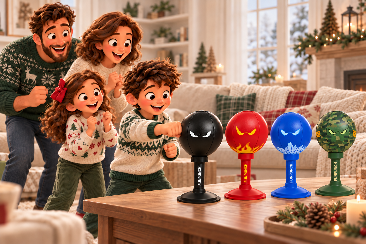 A family cheering and waiting their turn to play FUNPUNCH