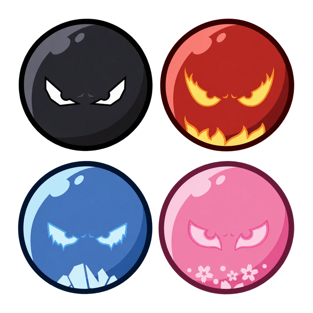 Dark, Flame, Ice and Sakura character stickers